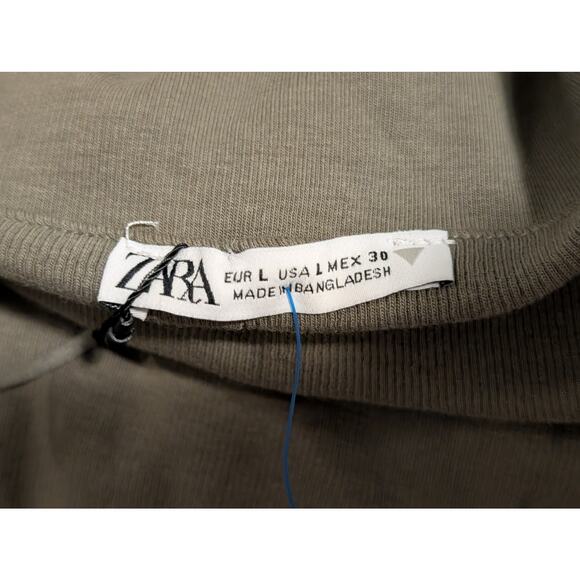 ZARA‎ Mixed Rib Poplin Balloon Dress Olive Green Quiet Luxury Night Out Large - Picture 7 of 7